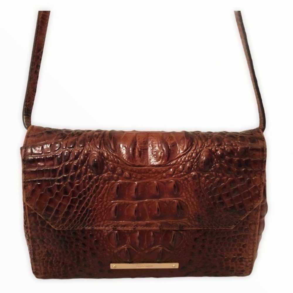 BRAHMIN Melbourne brown leather croc embossed bag